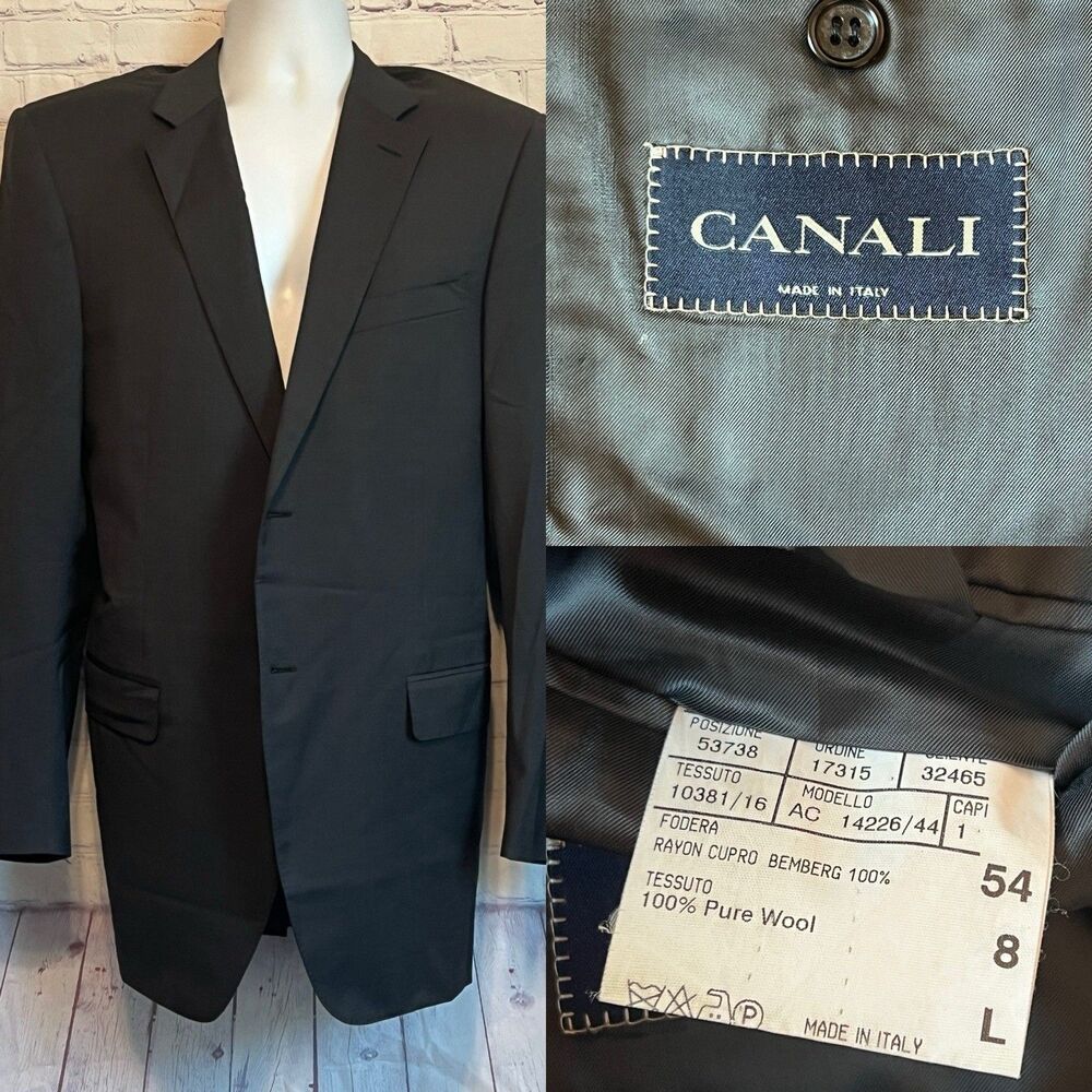 Mens Canali Blazer Jacket Coat Wool Made in Italy Navy Blue EU 54 / US 44L